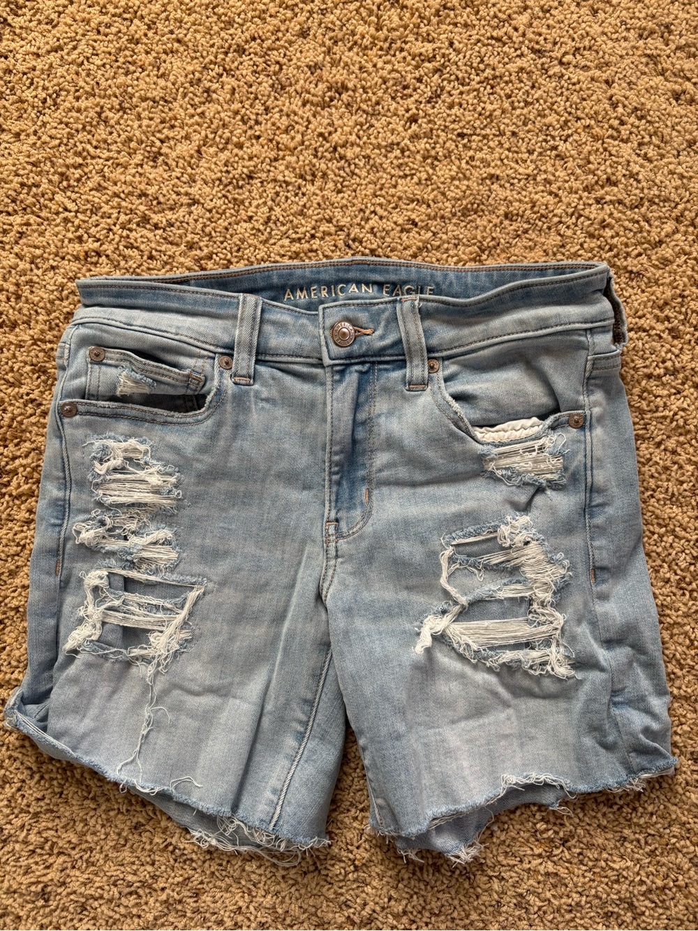 American Eagle Outfitters Light Wash Distressed Denim Shorts